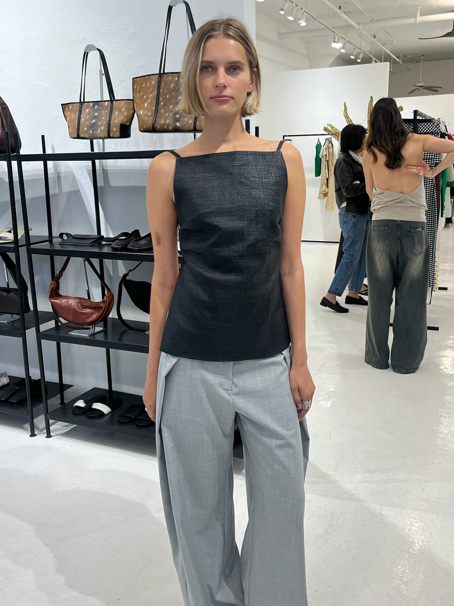 St Agni Woven Leather Square Neck Top
