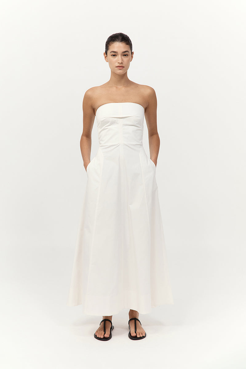 St Agni Sculpted Cotton Strapless Dress