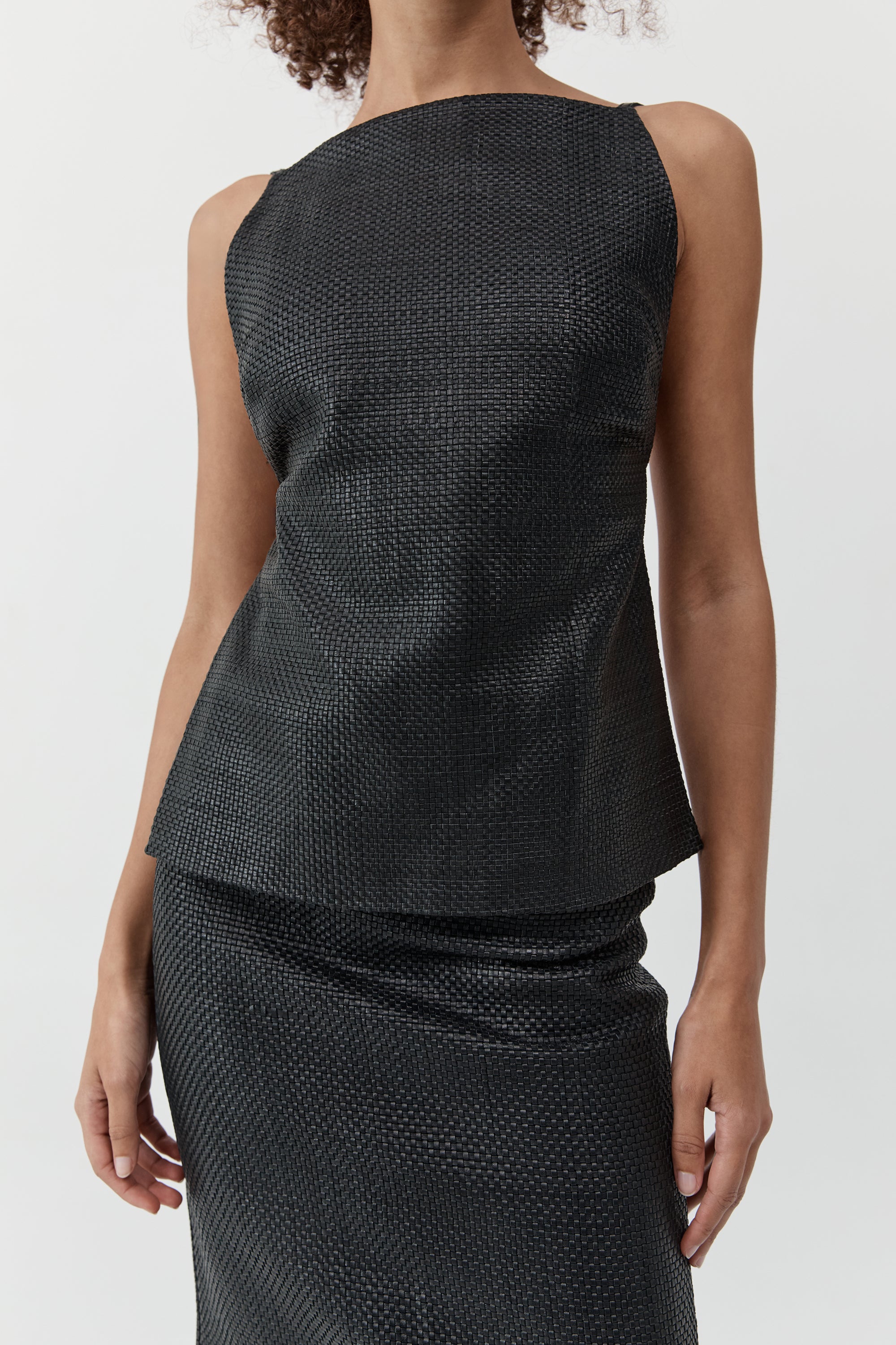 St Agni Woven Leather Square Neck Top