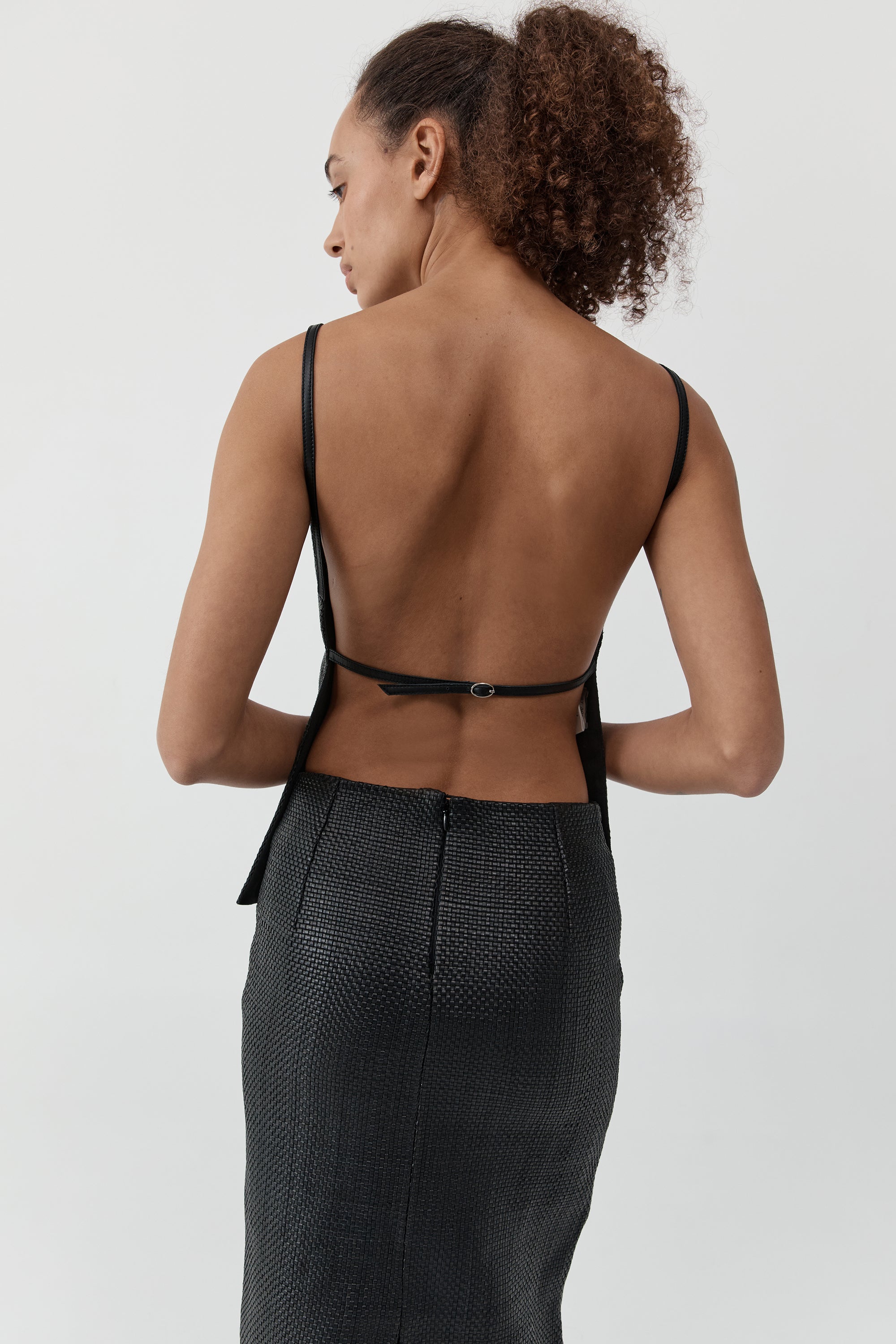 St Agni Woven Leather Square Neck Top