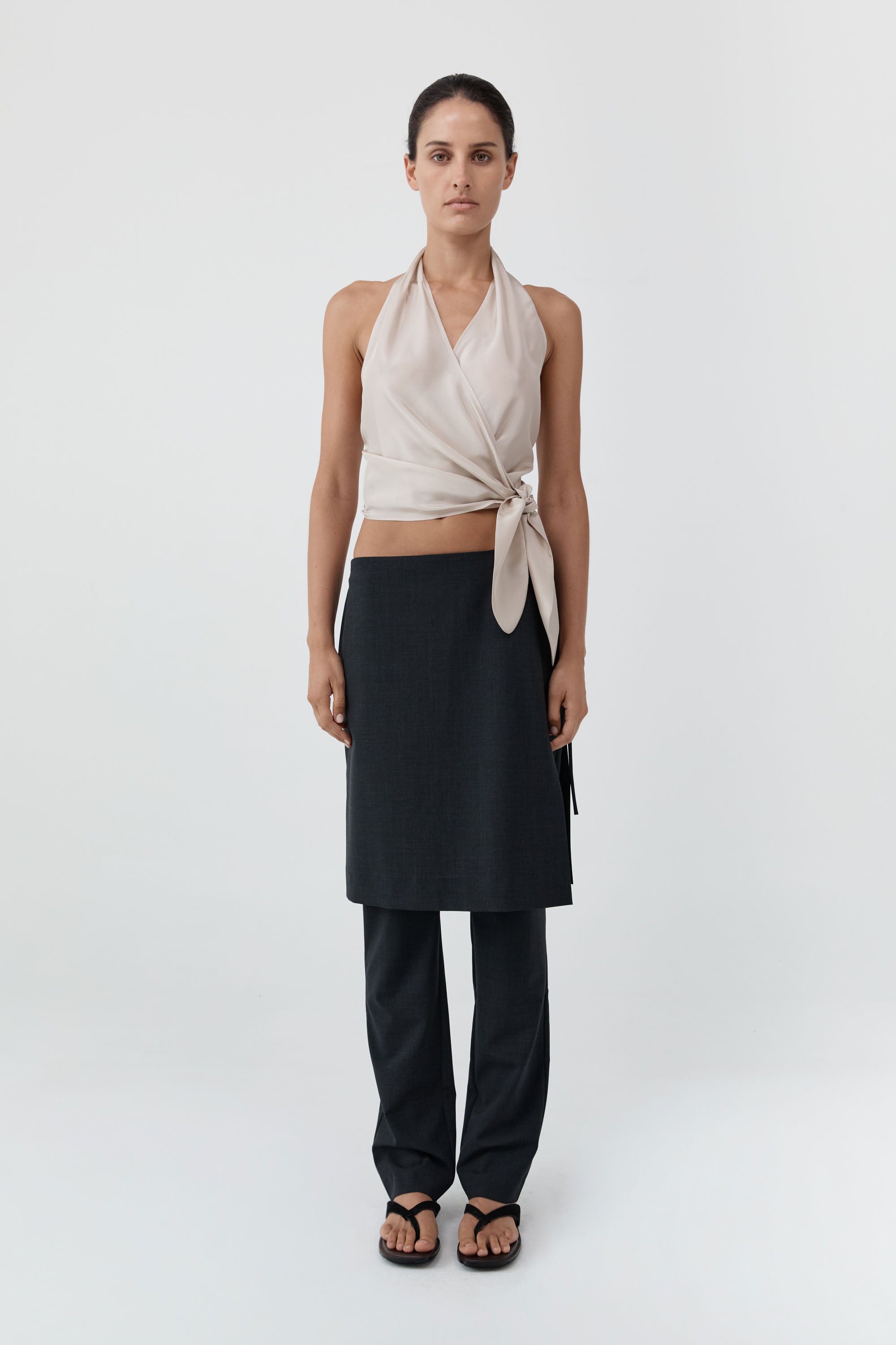 St Agni Silk Halter Wrap Top