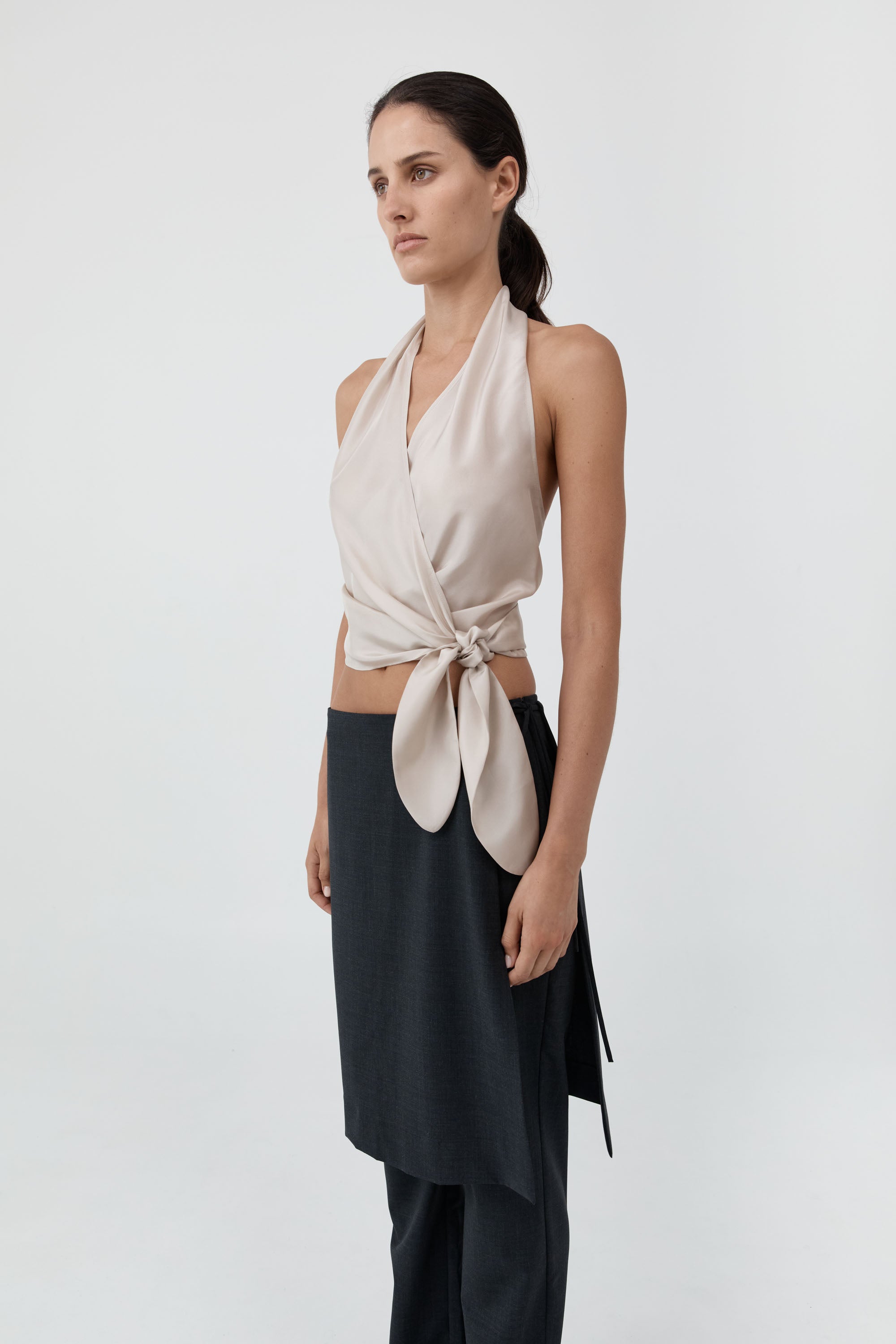 St Agni Silk Halter Wrap Top