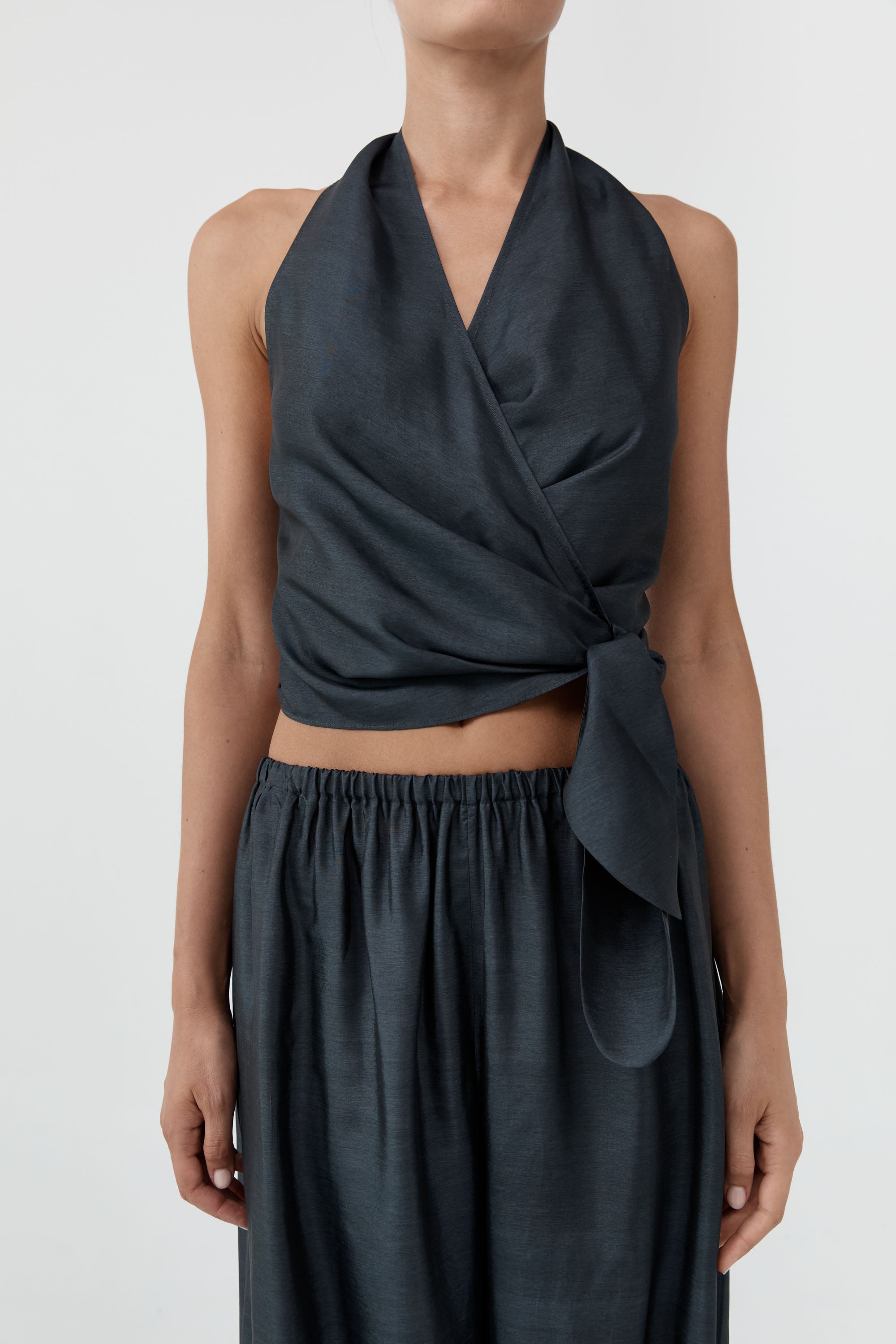 St Agni Silk Halter Wrap Top