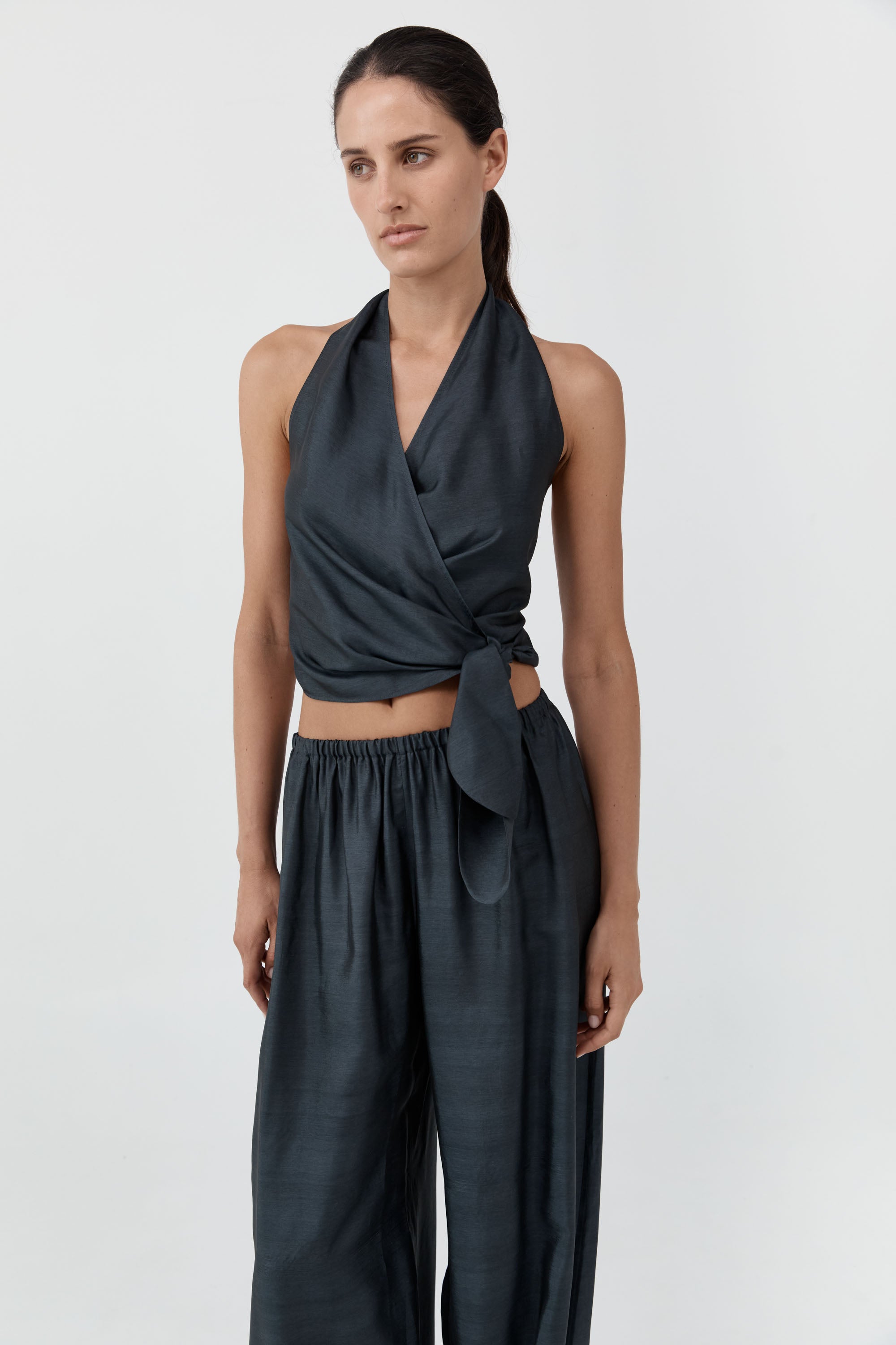St Agni Silk Halter Wrap Top
