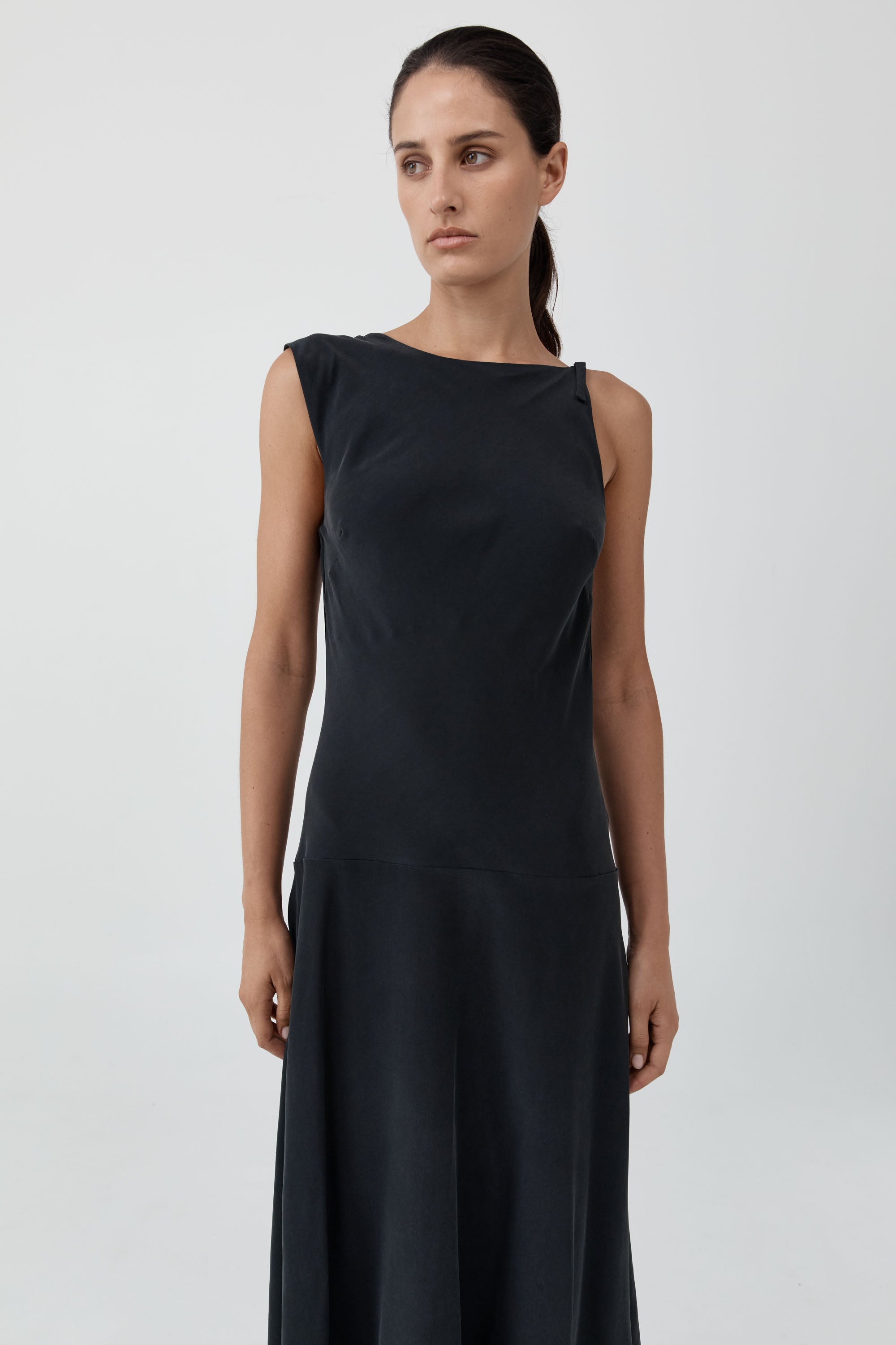 St Agni Silk Drape Back Midi Dress