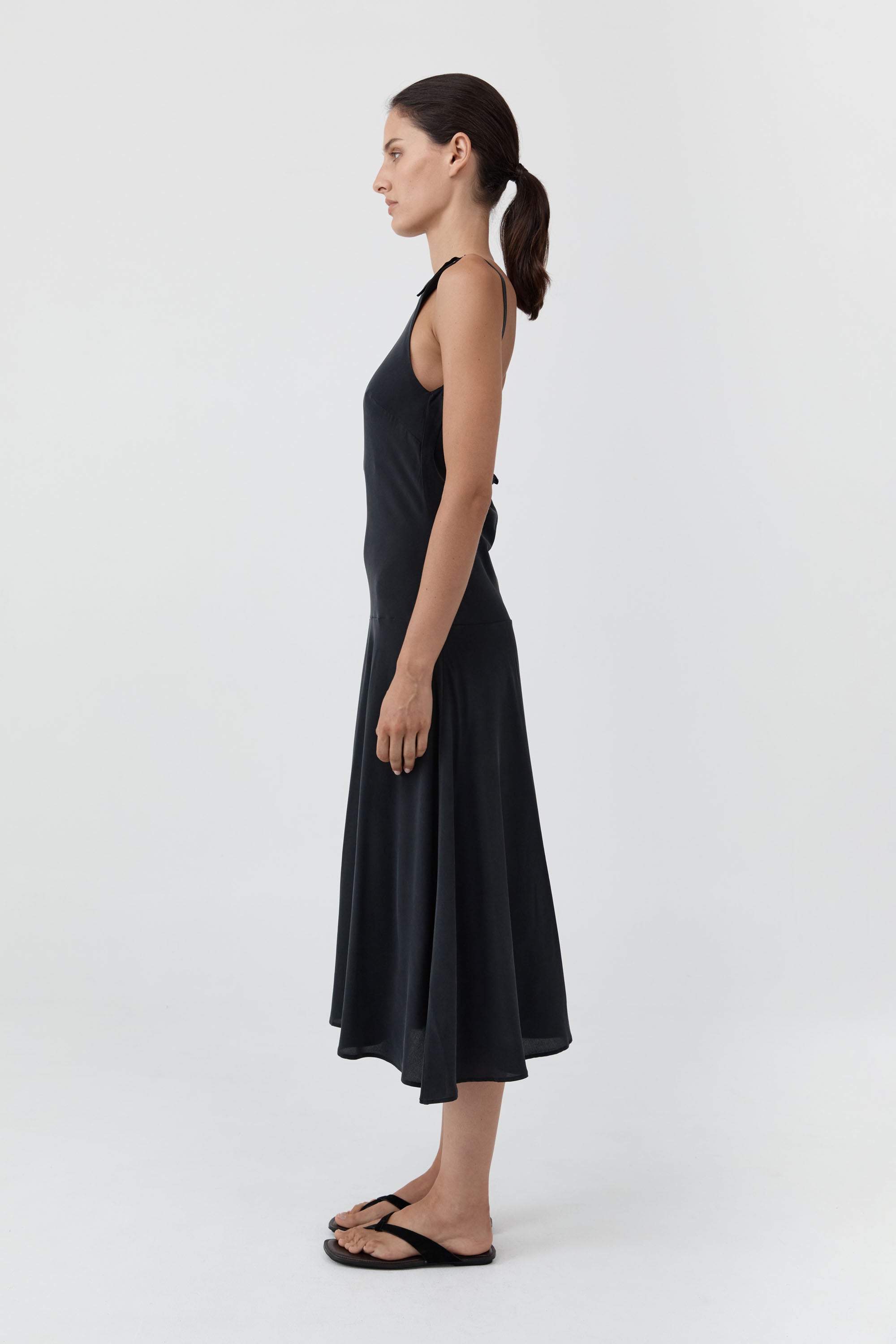 St Agni Silk Drape Back Midi Dress