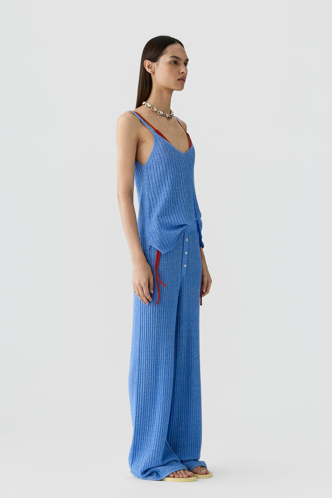 image of a model wearing the Guest in Residence Breezy Rib Tank in Delft Blue