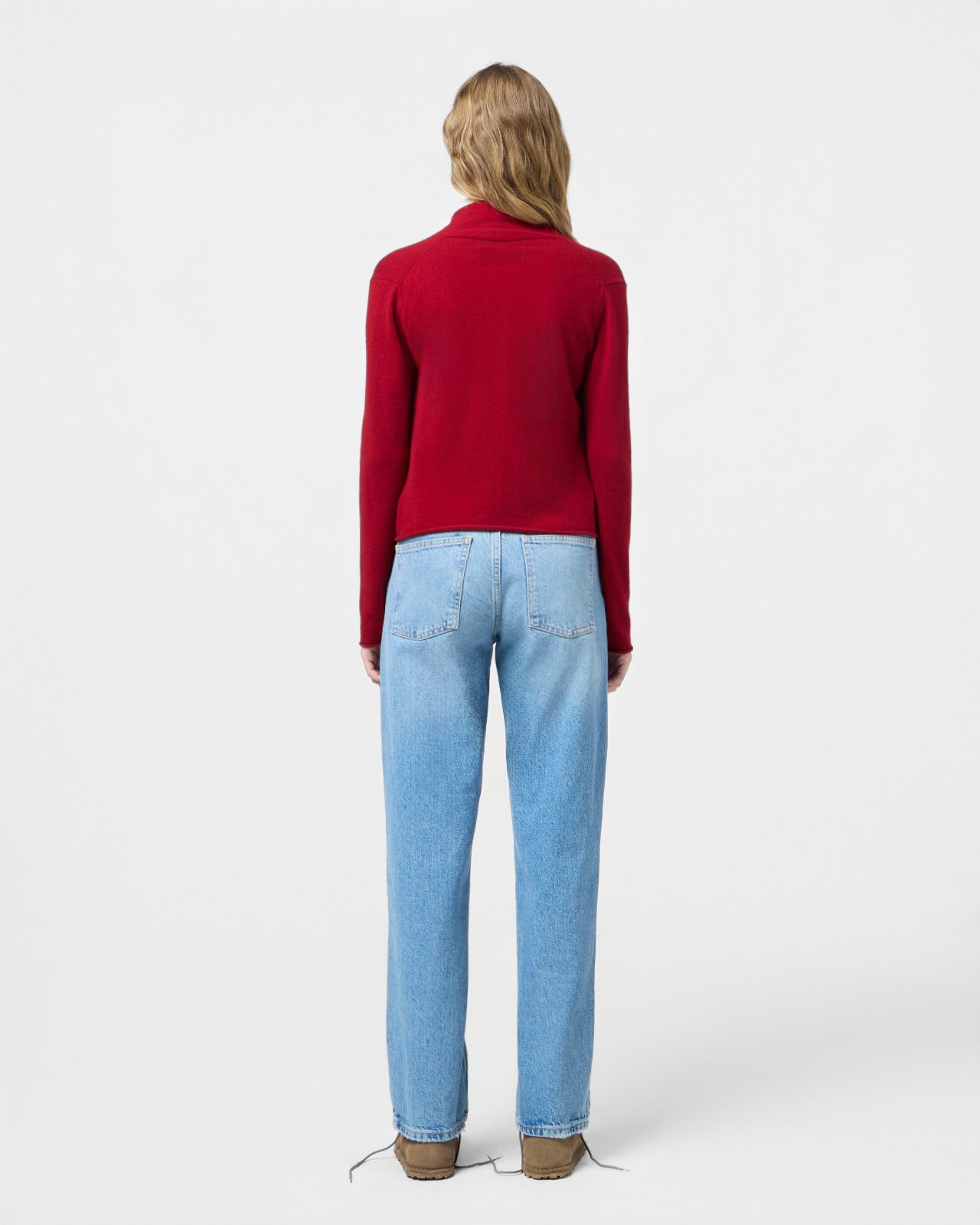 image of a woman wearing the Guest in Residence Stealth Cardigan in Red