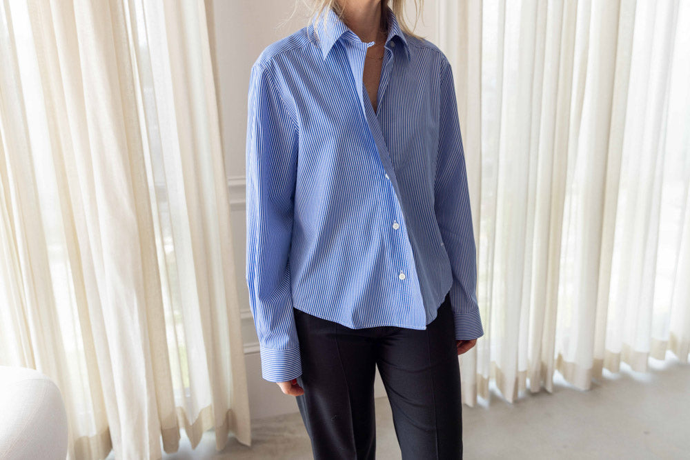 Dagmar Cropped Shirt, Blue Stripe