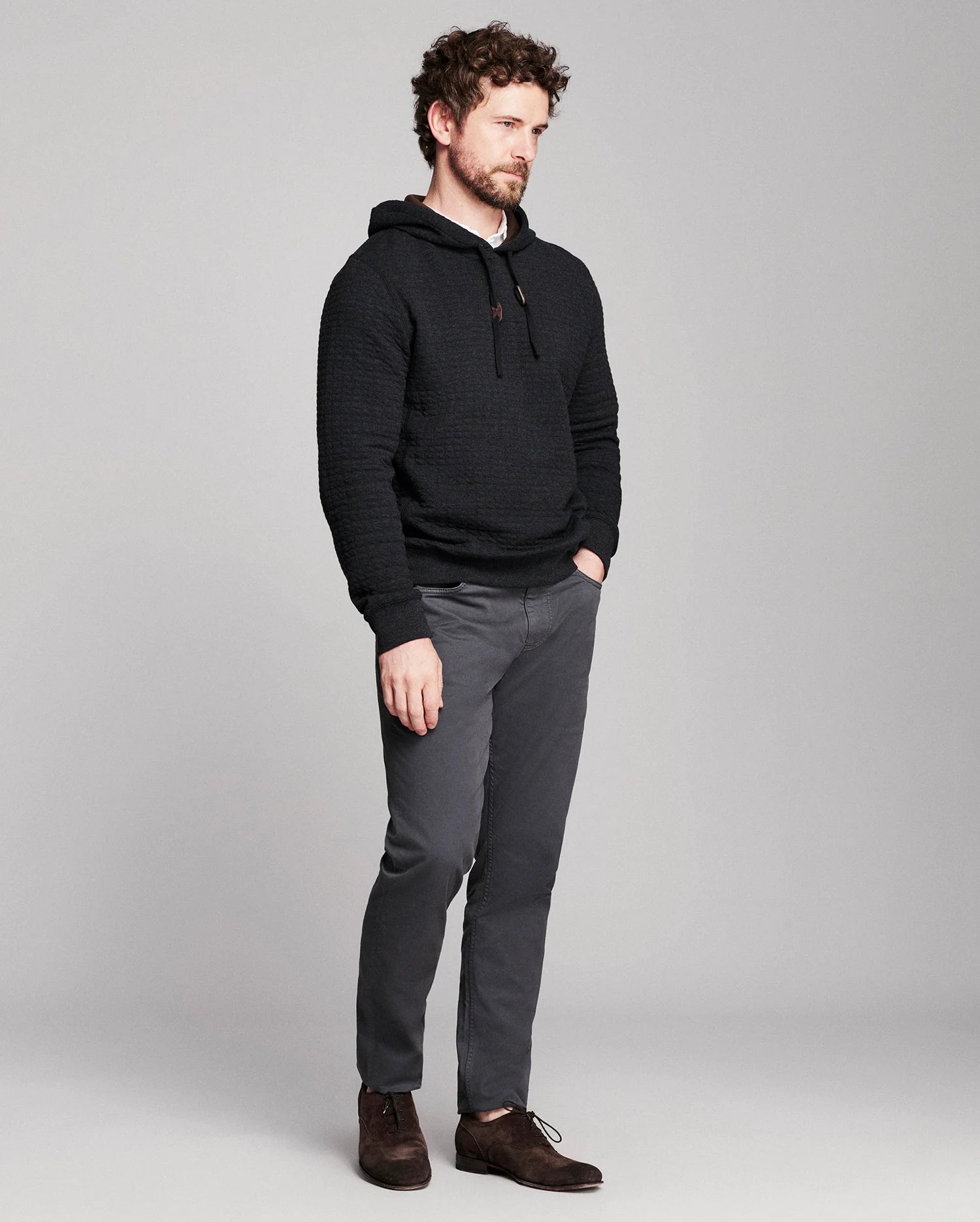 Box Quilt Hoodie Pullover - Black