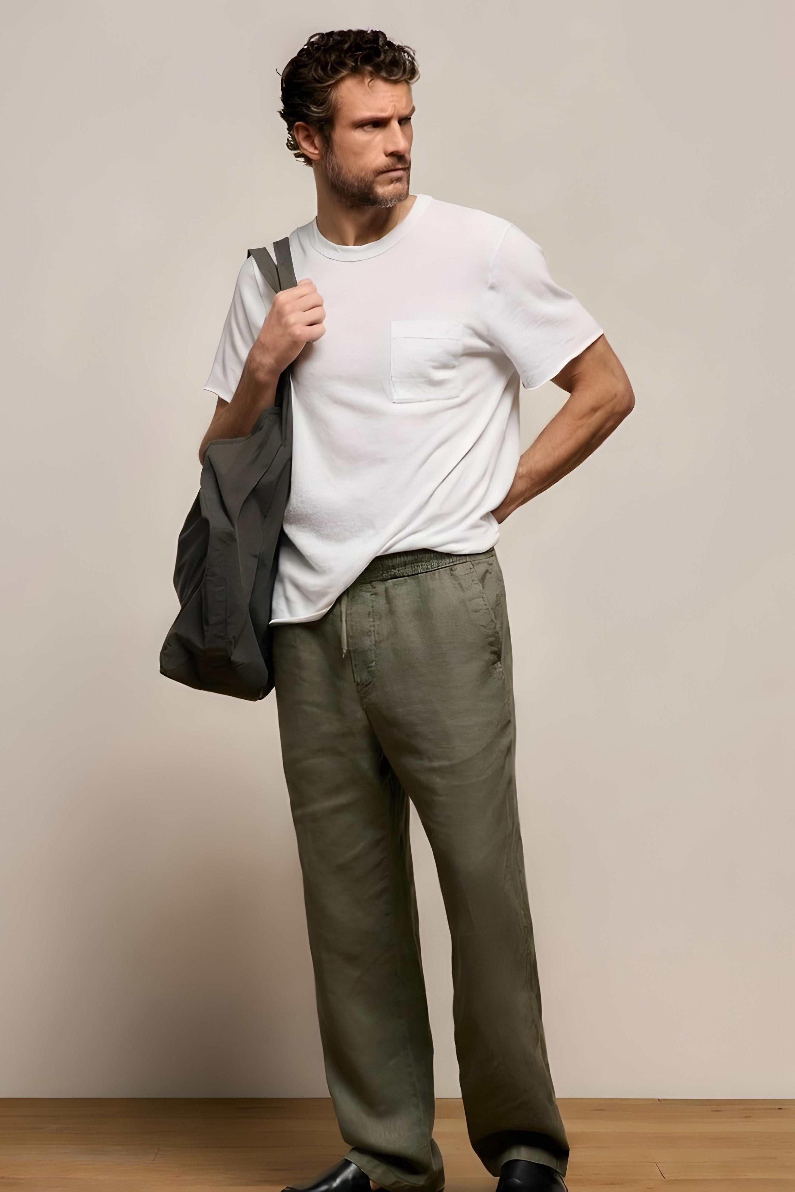 James Perse Lightweight Linen Pant, Army green pigment