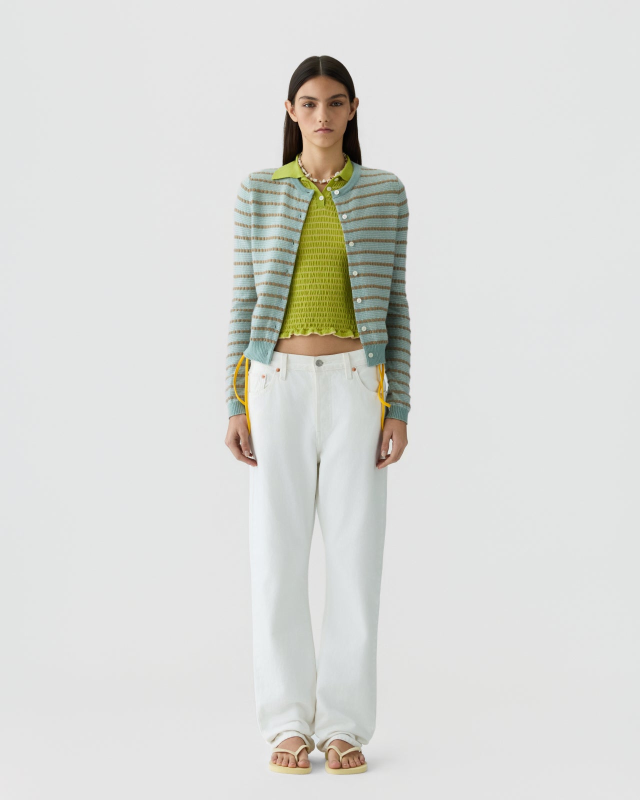 image of a model wearing the Guest in Residence Jane Stripe Cardigan