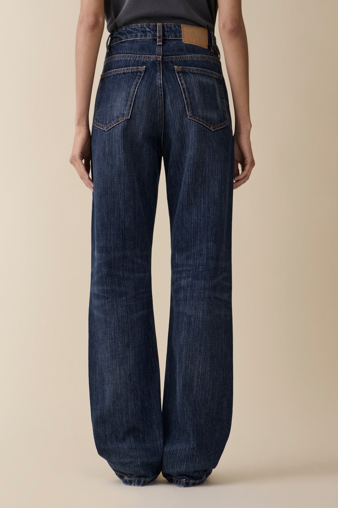 back image of the Jeanerica Virgo Jeans in Dark Blue Righe