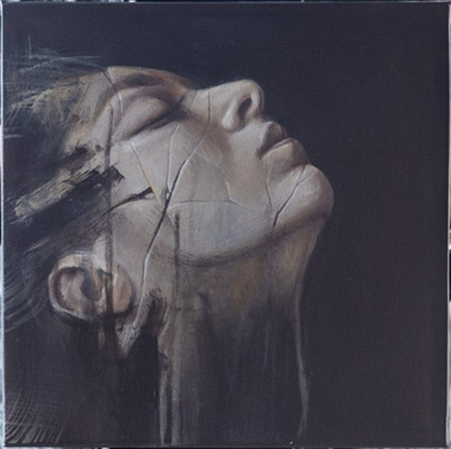 Artistic depiction of a face with leaves on a dark background