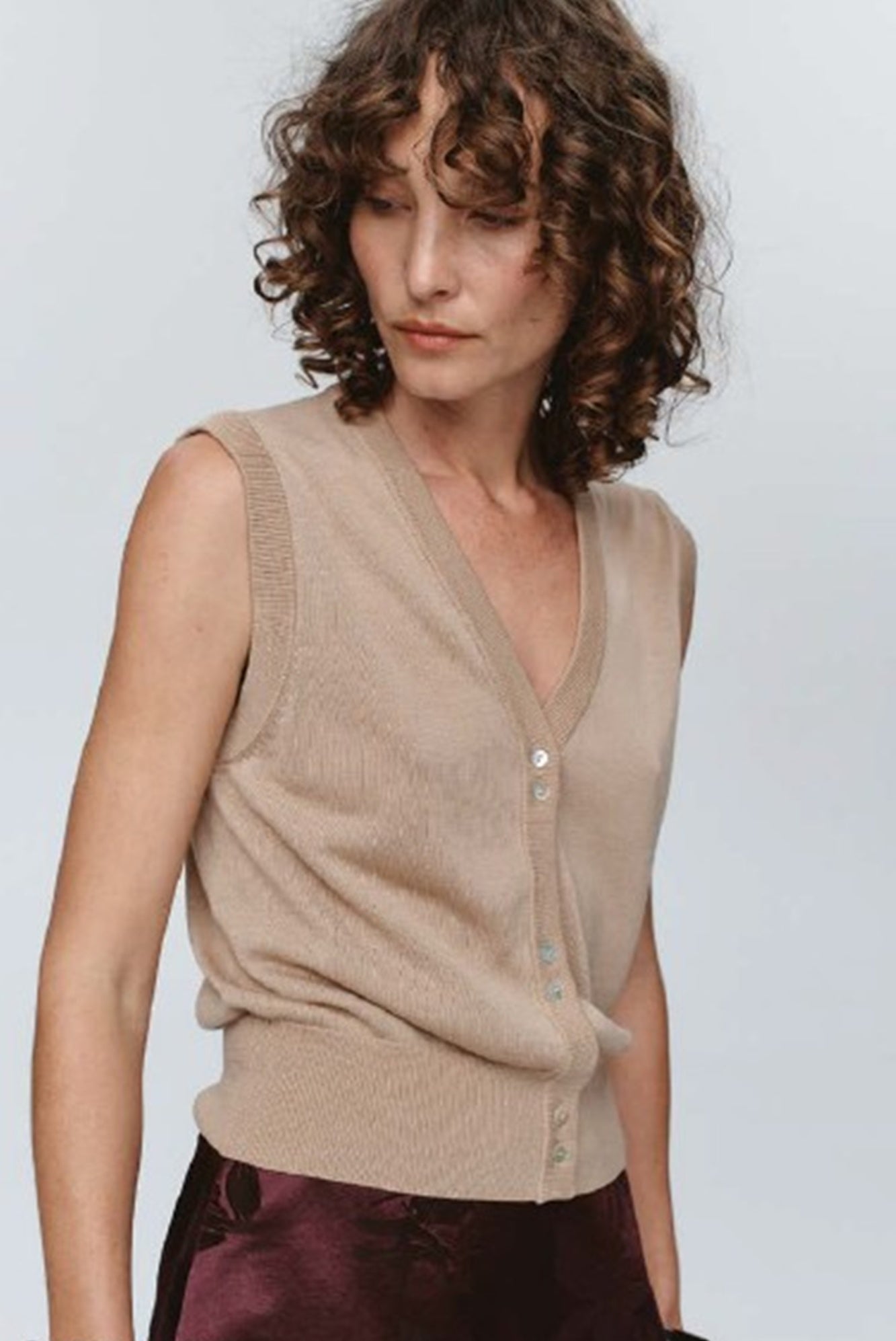 model wearing the marle foundations top in almond