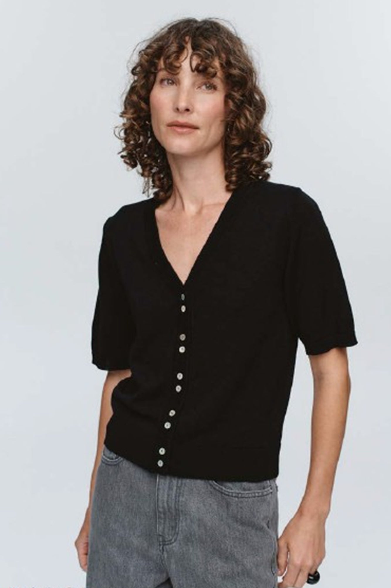 model wearing the marle hugo cardigan