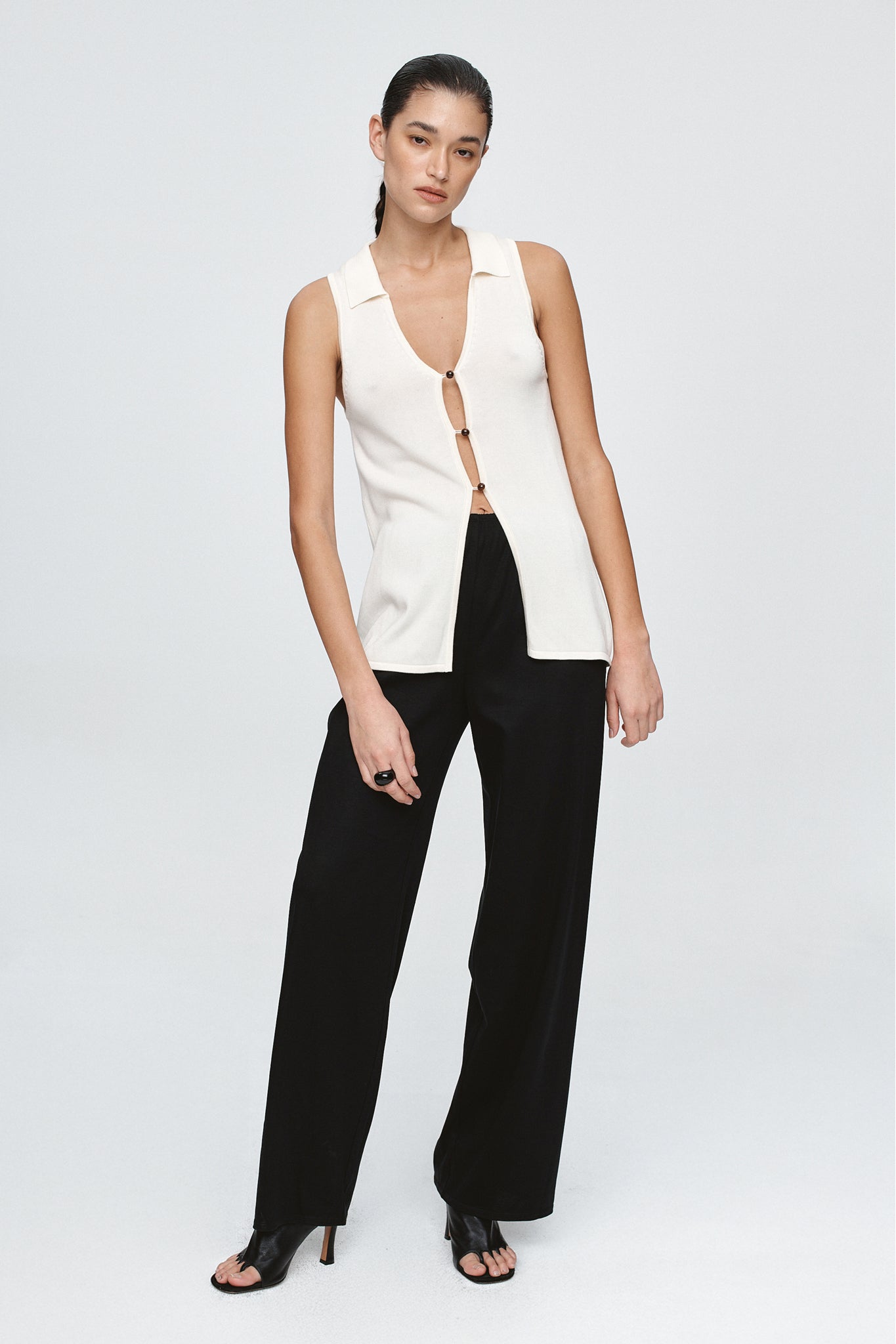 image of a woman wearing the Marle Mo Top in Ivory