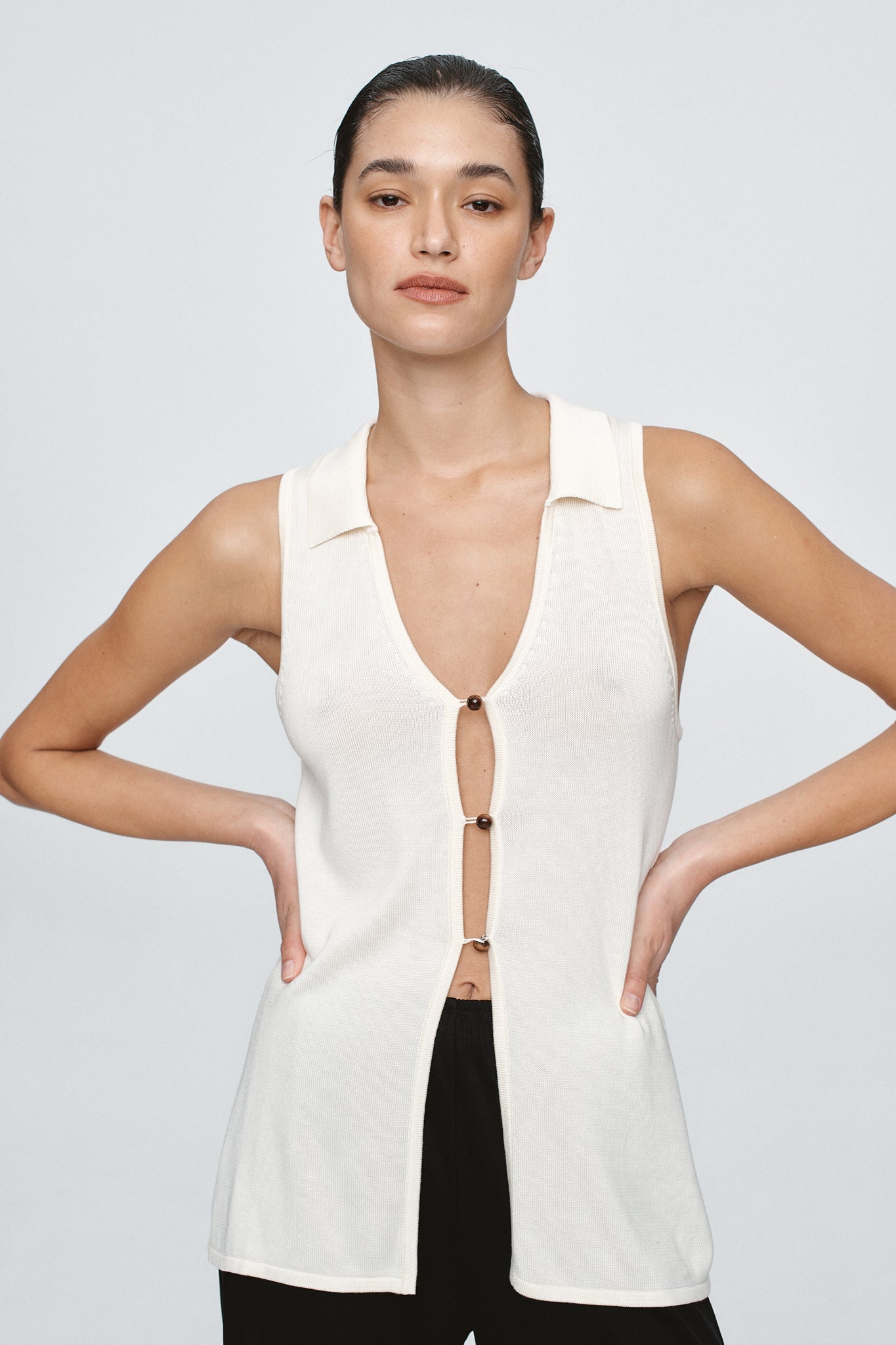image of a model wearing the Marle Mo Top in Ivory