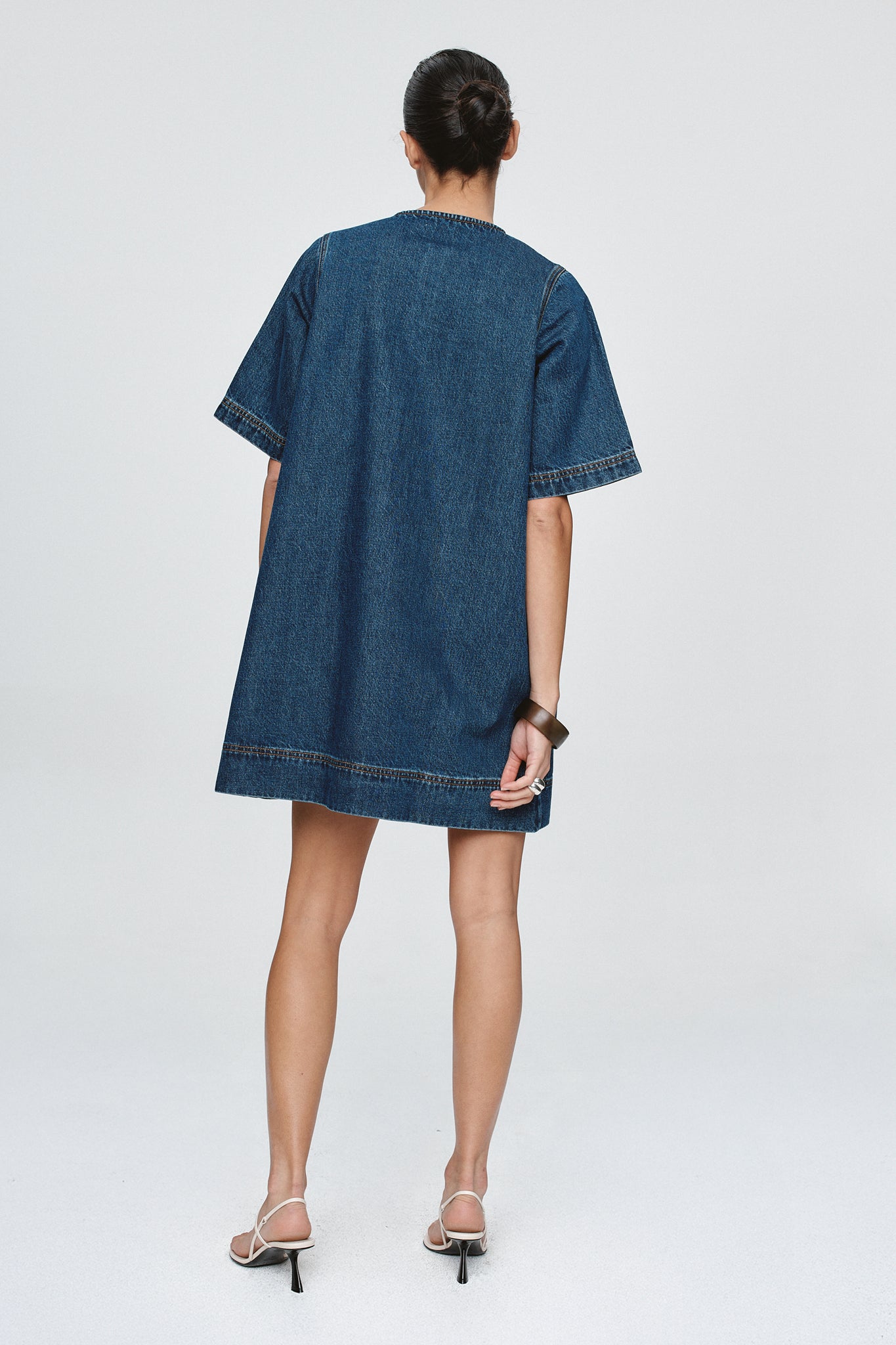 back image of a woman wearing the Marle Patch Pocket Dress
