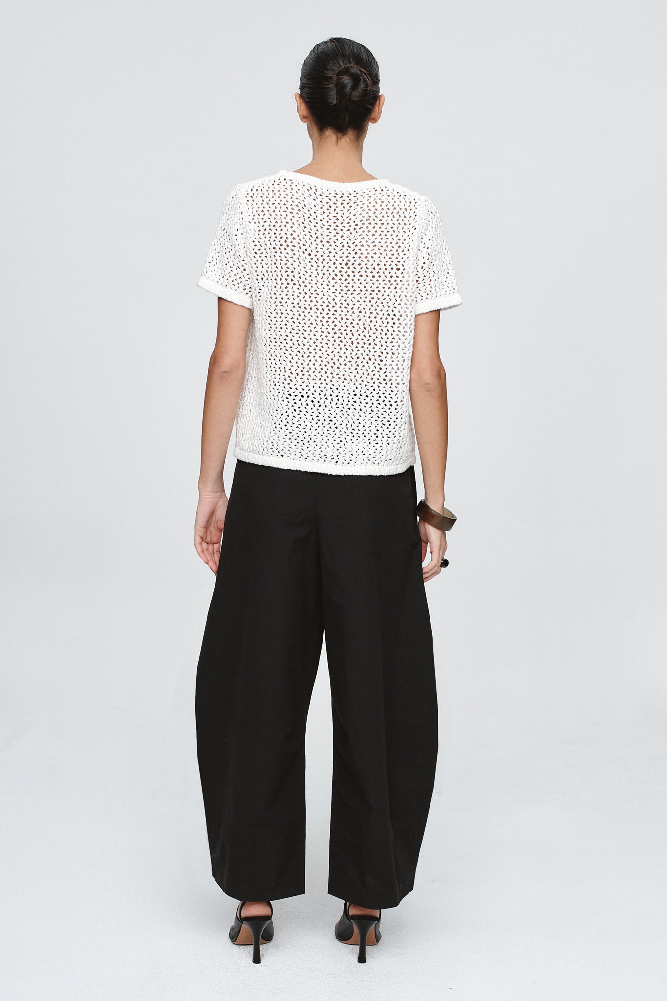 back image of a woman wearing the Marle Rumi Top in Blanc