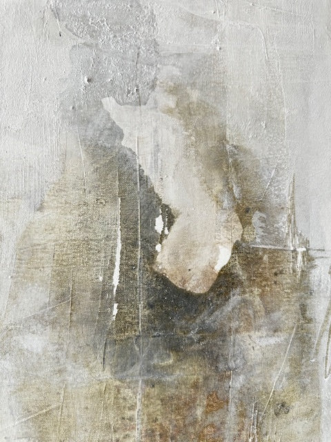 Abstract art with brown, black, and gray tones on a textured surface