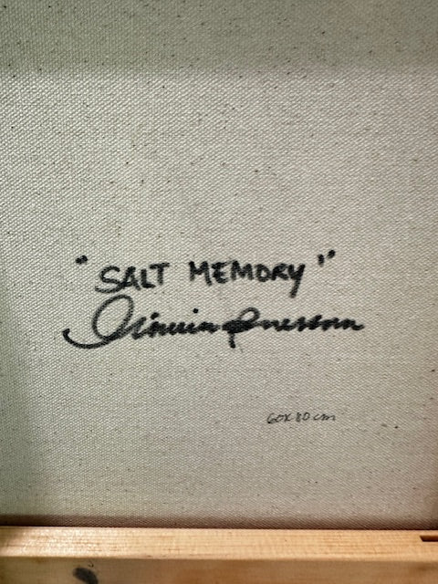 Text on a textured surface with 'Salt Memory' and 'Alison Fratoni' written.
