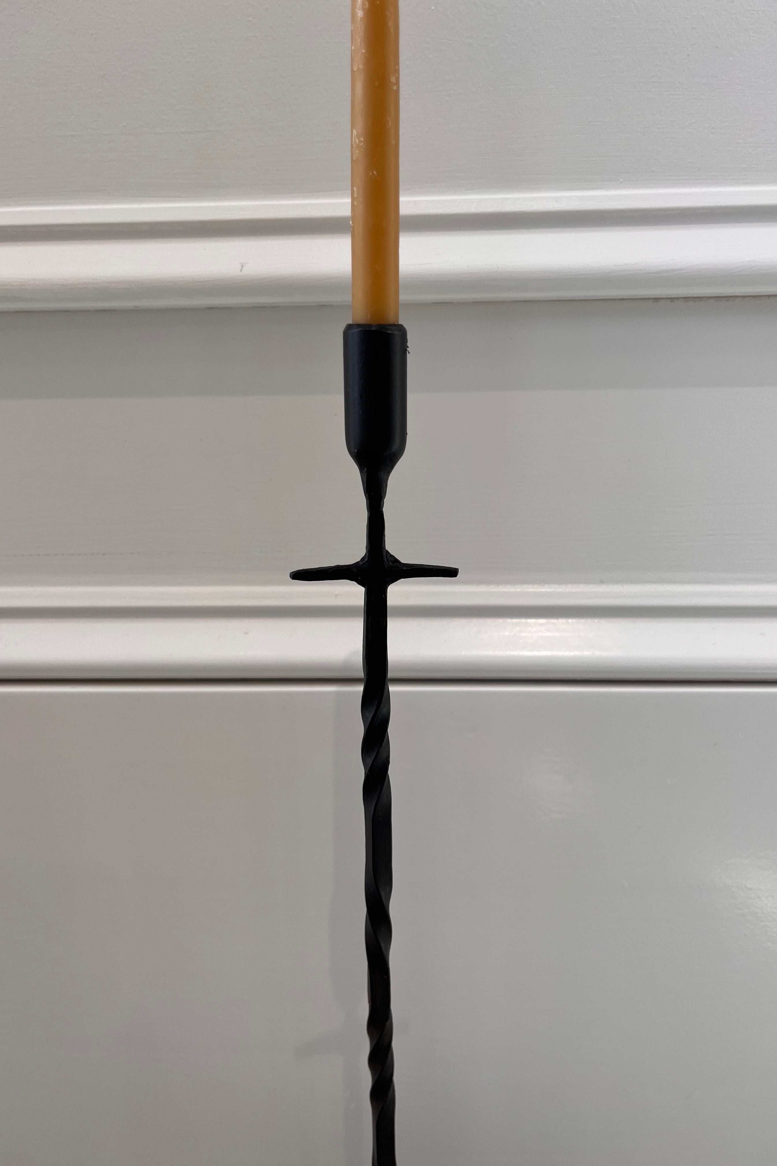 Sekoya Iron Hand Forged Twisted Cross Candlestick 16.5"