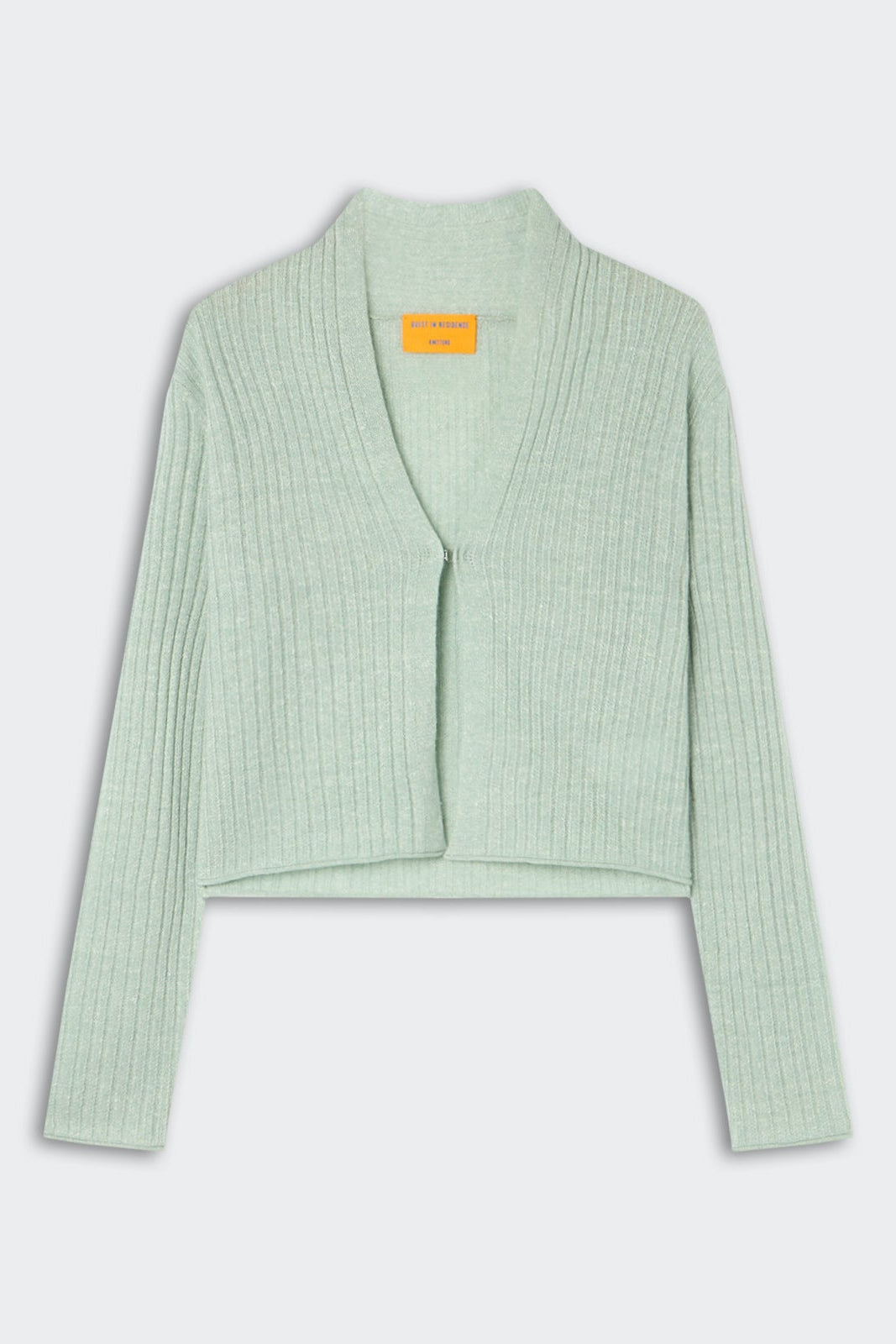 flat image of the Guest in Residence Rib Stealth Cardigan in Sage Brush