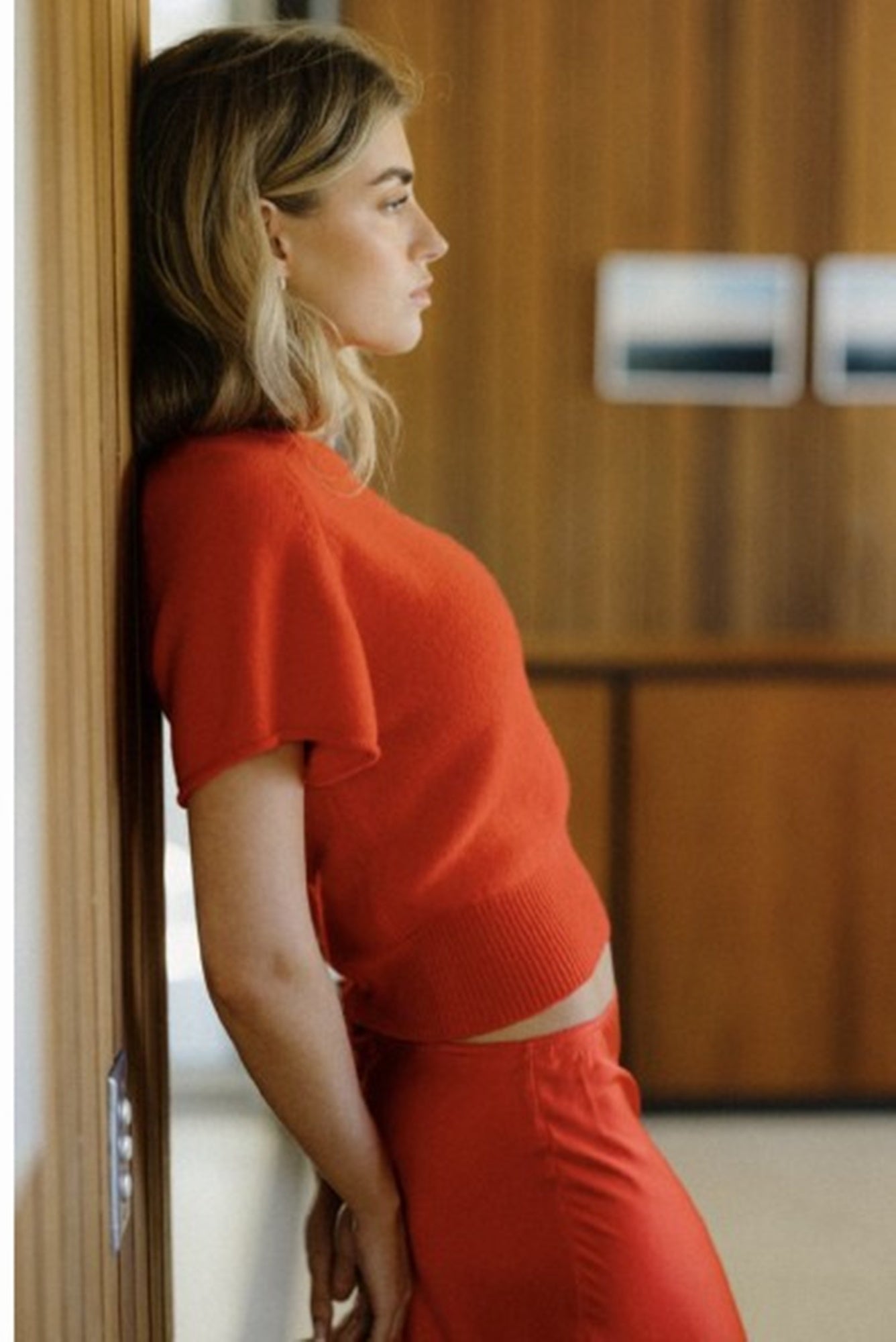 imae of a model wearing the Sablyn Jones Saddle Raglan Sweater