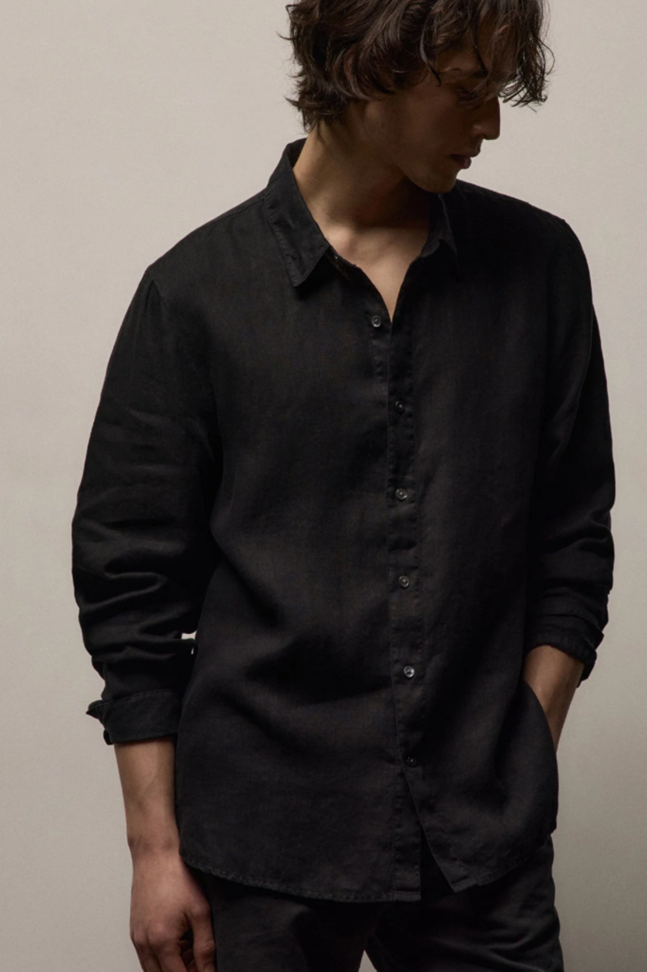 James Perse Classic Linen Shirt, Black