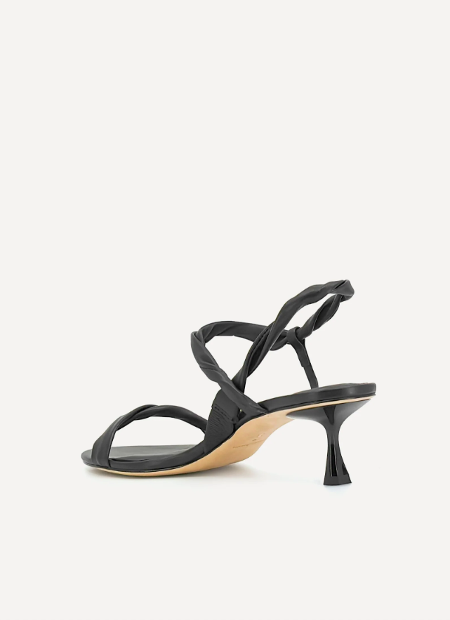 Black high-heeled sandal on a white background