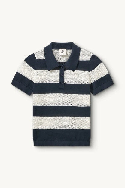 flat image of the Garment Tanzania Logo striped polo