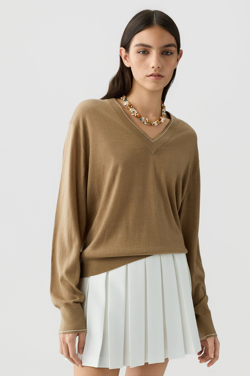Guest in Residence Airy V Neck Sweater-Camel