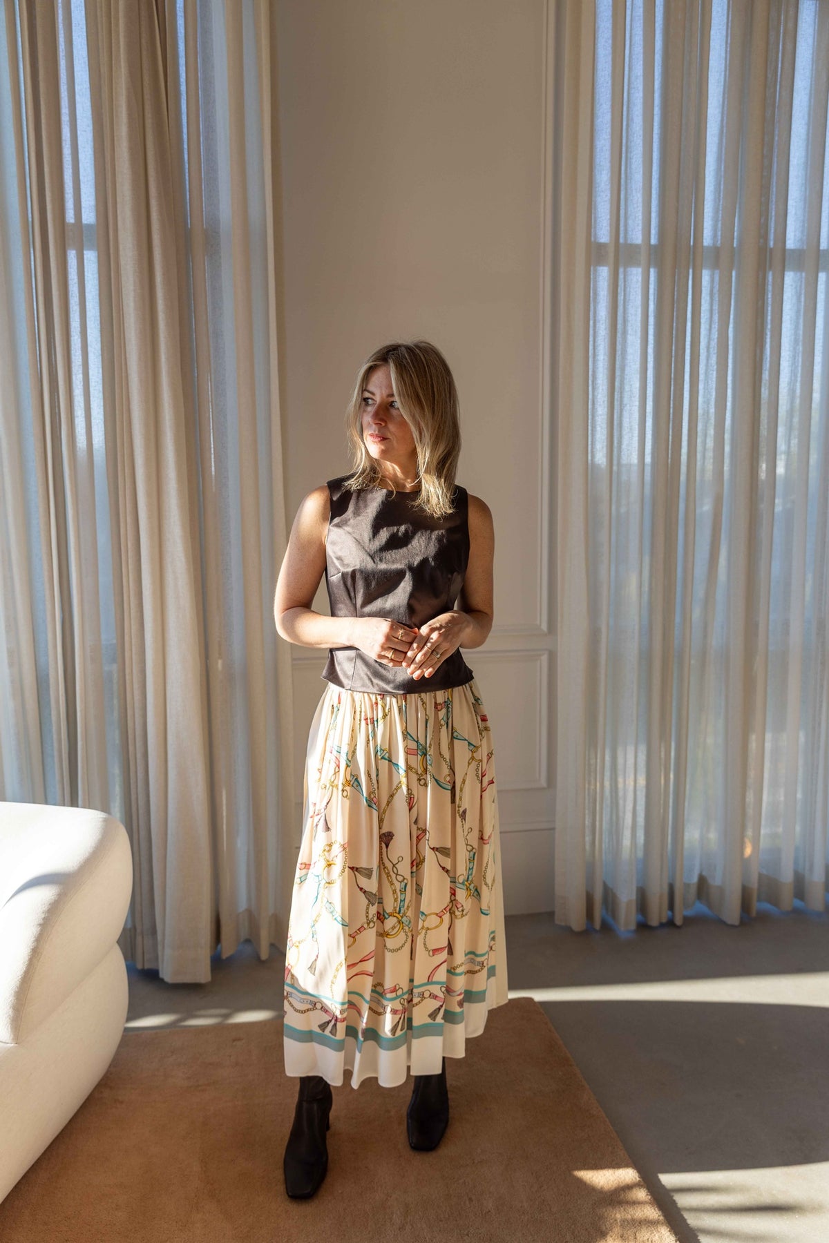 Forte Forte The Crown Print Viscose Twill Elasticated Skirt
