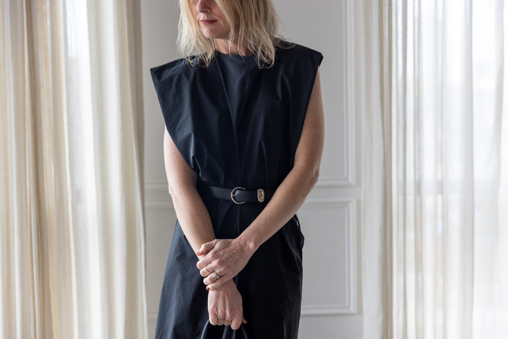 image of a woman wearing the Alysi Long Poplin Dress