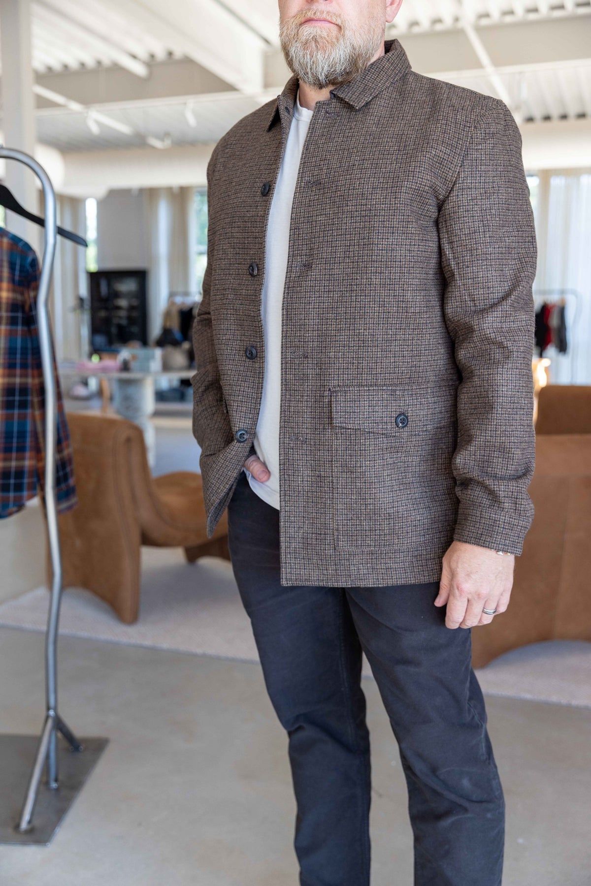 Billy Reid Bennet Overcoat Houndstooth Brown