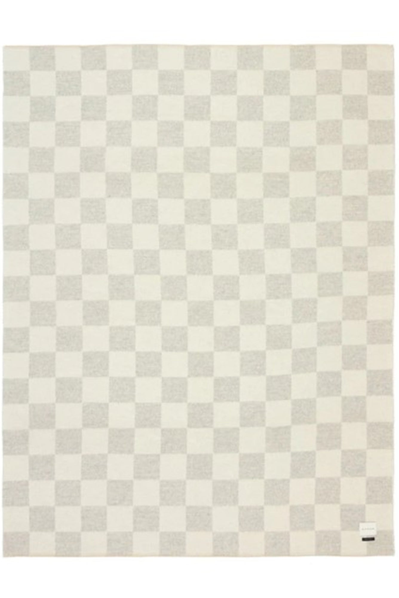 Checkered pattern rug with light gray and white squares