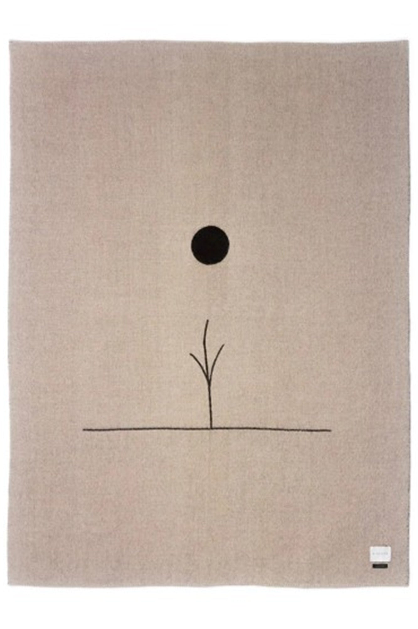 Beige fabric with a black circle and line design on a white background