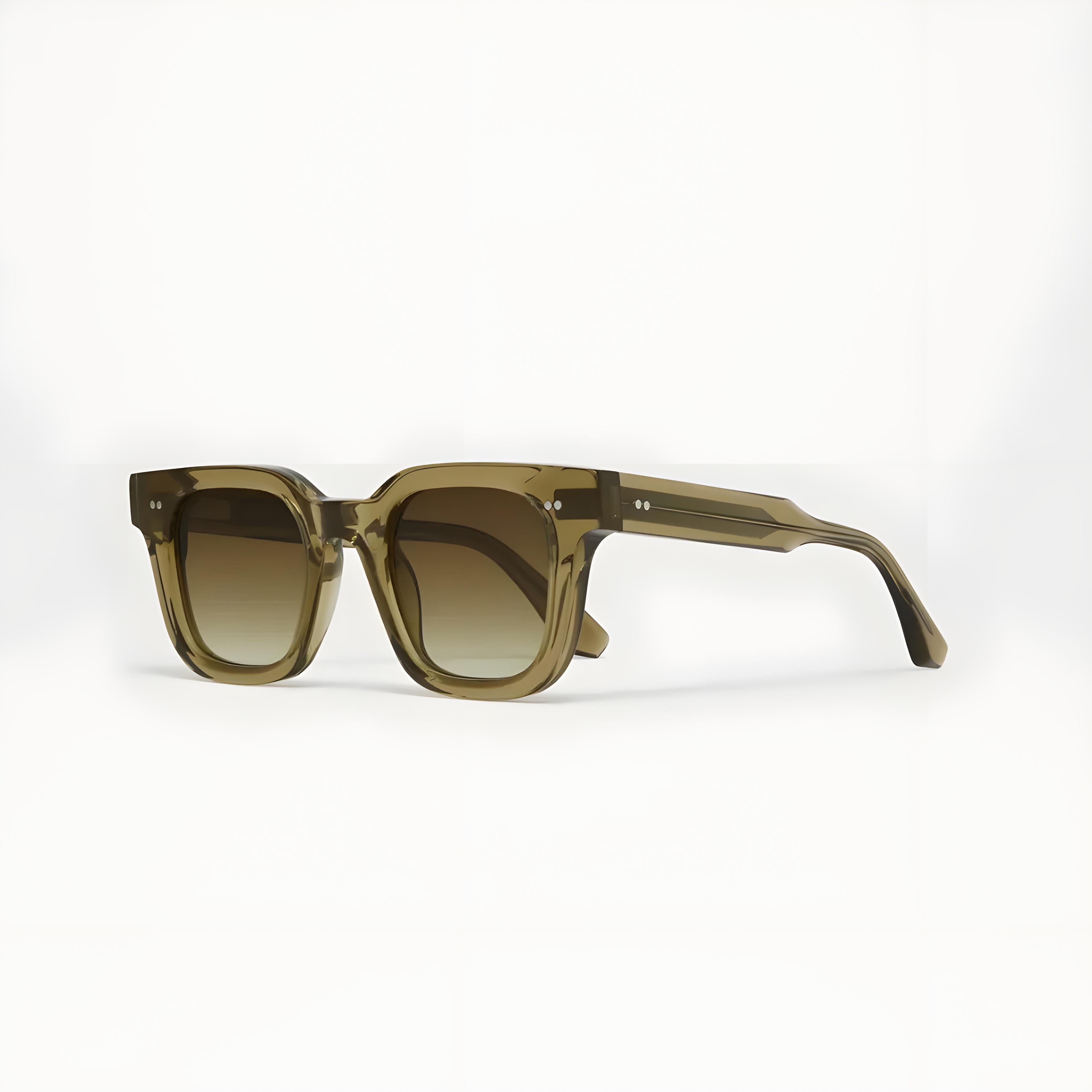 Sunglasses with a gradient brown lens on a white background