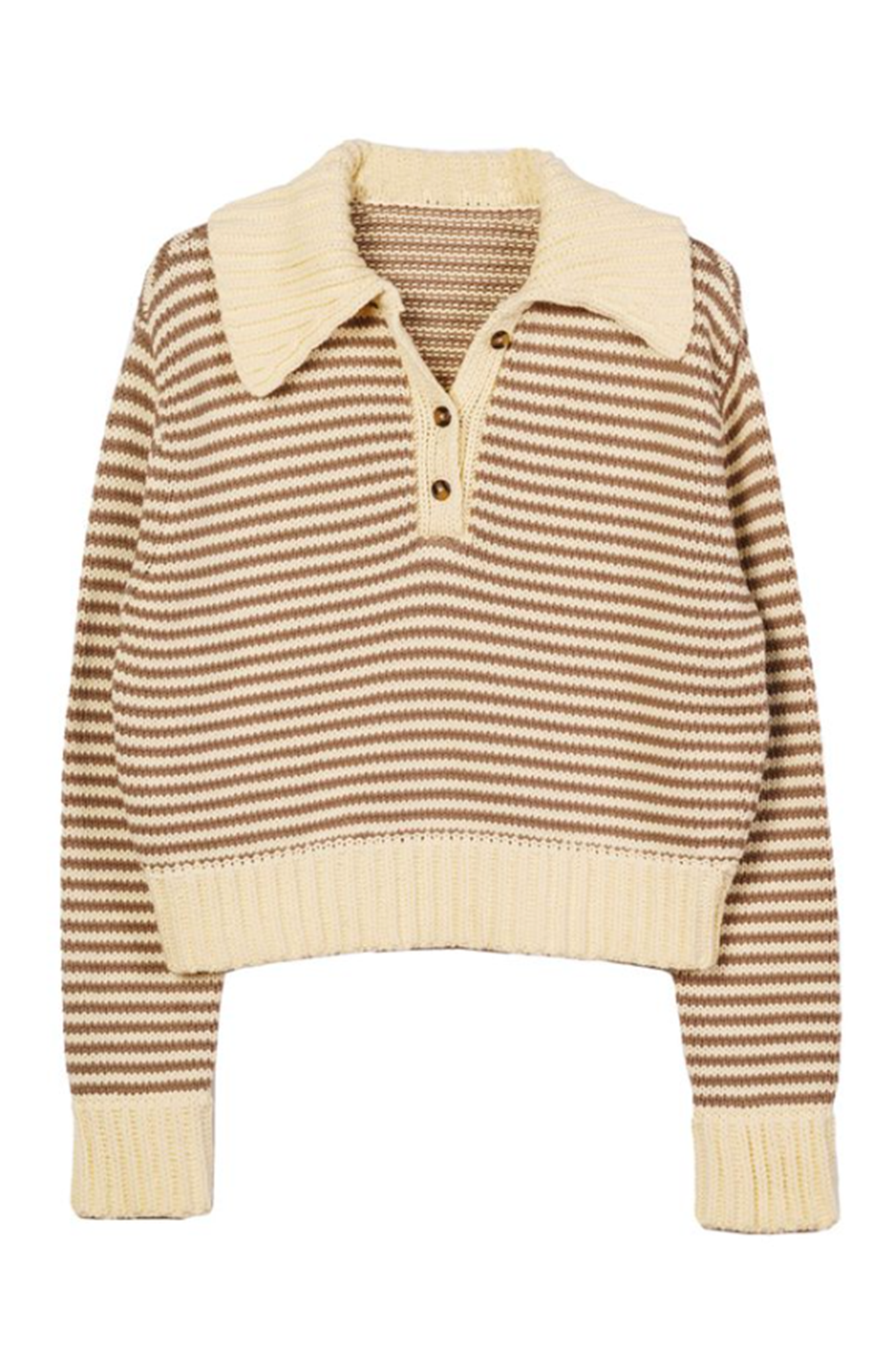 flat lay of the doro henley triped sweater front