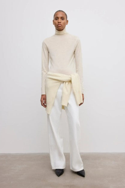 Dagmar Wool Jersey Rollneck Top, Cream White