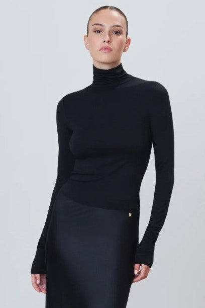 Fitted Turtleneck Top, Black