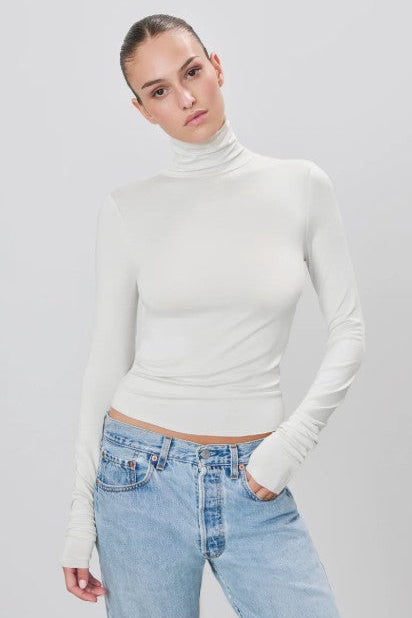 Fitted Turtleneck Top, Ivory