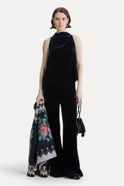 Forte Forte Viscose/Silk Velvet Flat Front Flared Pants