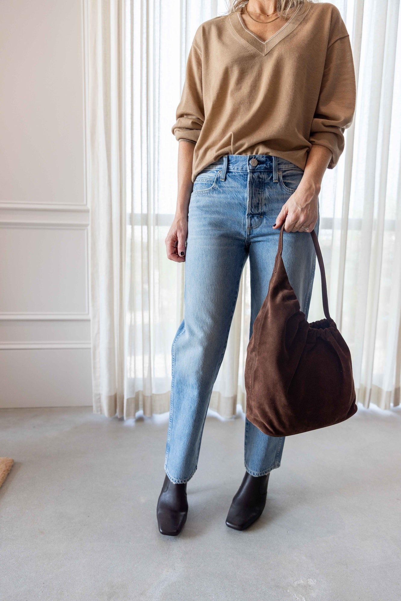 Guest in Residence Airy V Neck Sweater-Camel