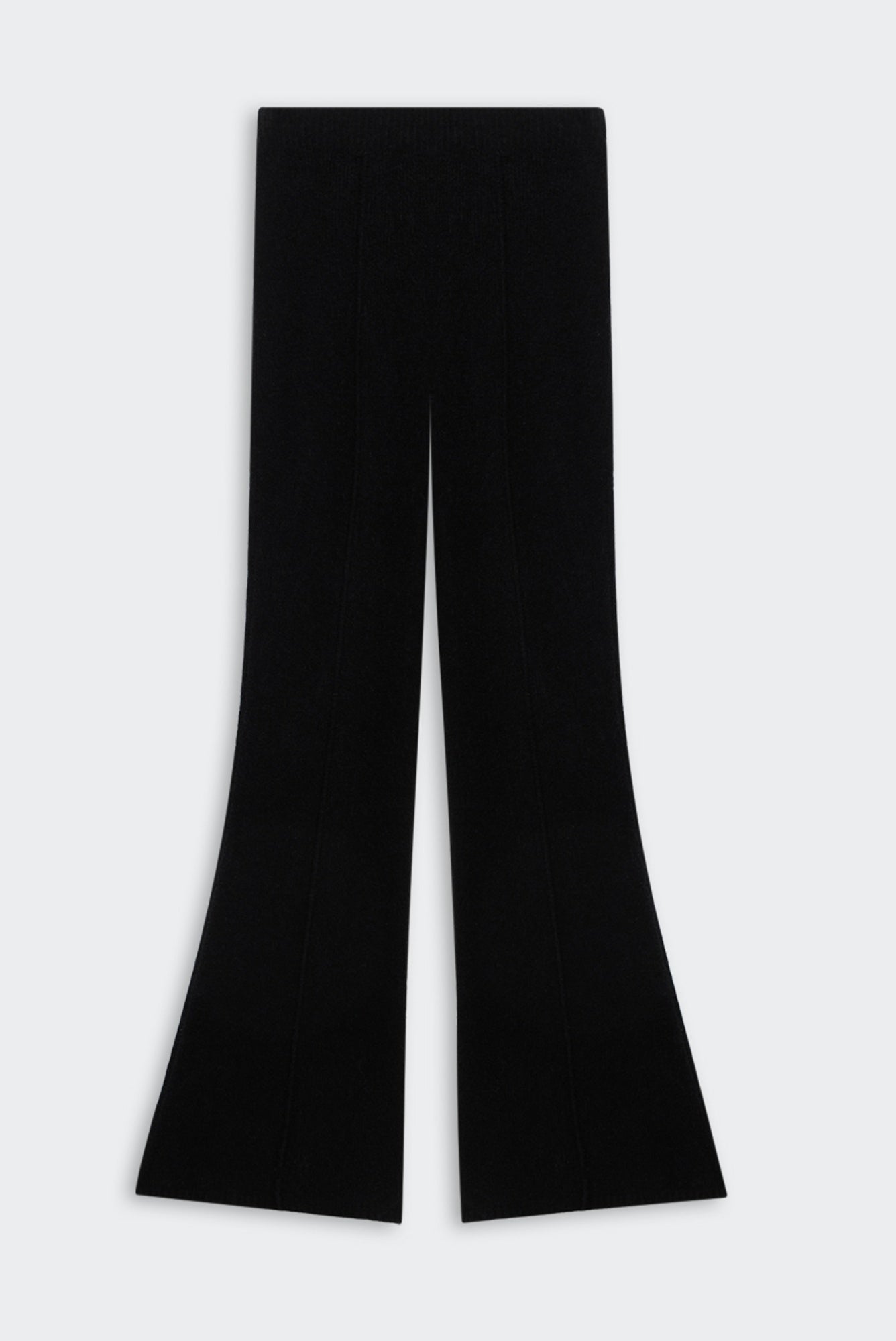 Black flared pants on a light gray background