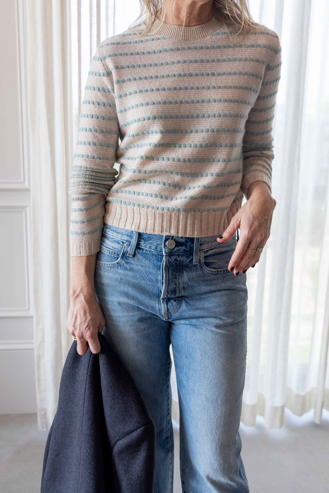 Guest in Residence Pebble Stripe Shrunken Crew-Back in Stock