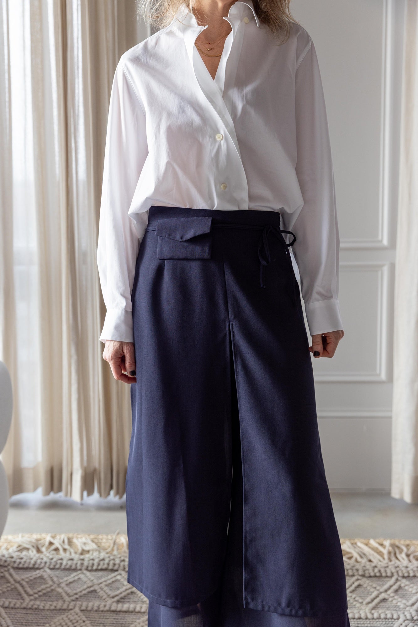 image of a woman wearing the House of Dagmar Cropped Shirt and Rachel Comey Gerri Pants