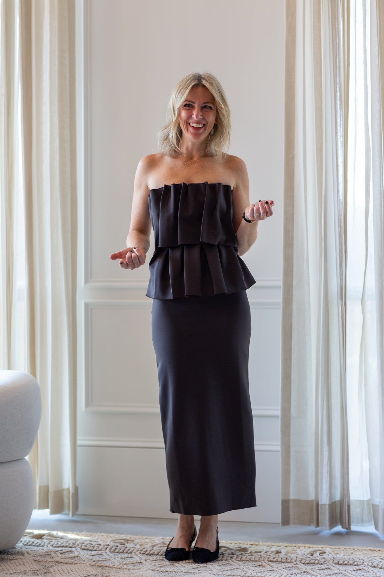 model wearing the house of dagmar sculpted slim dress