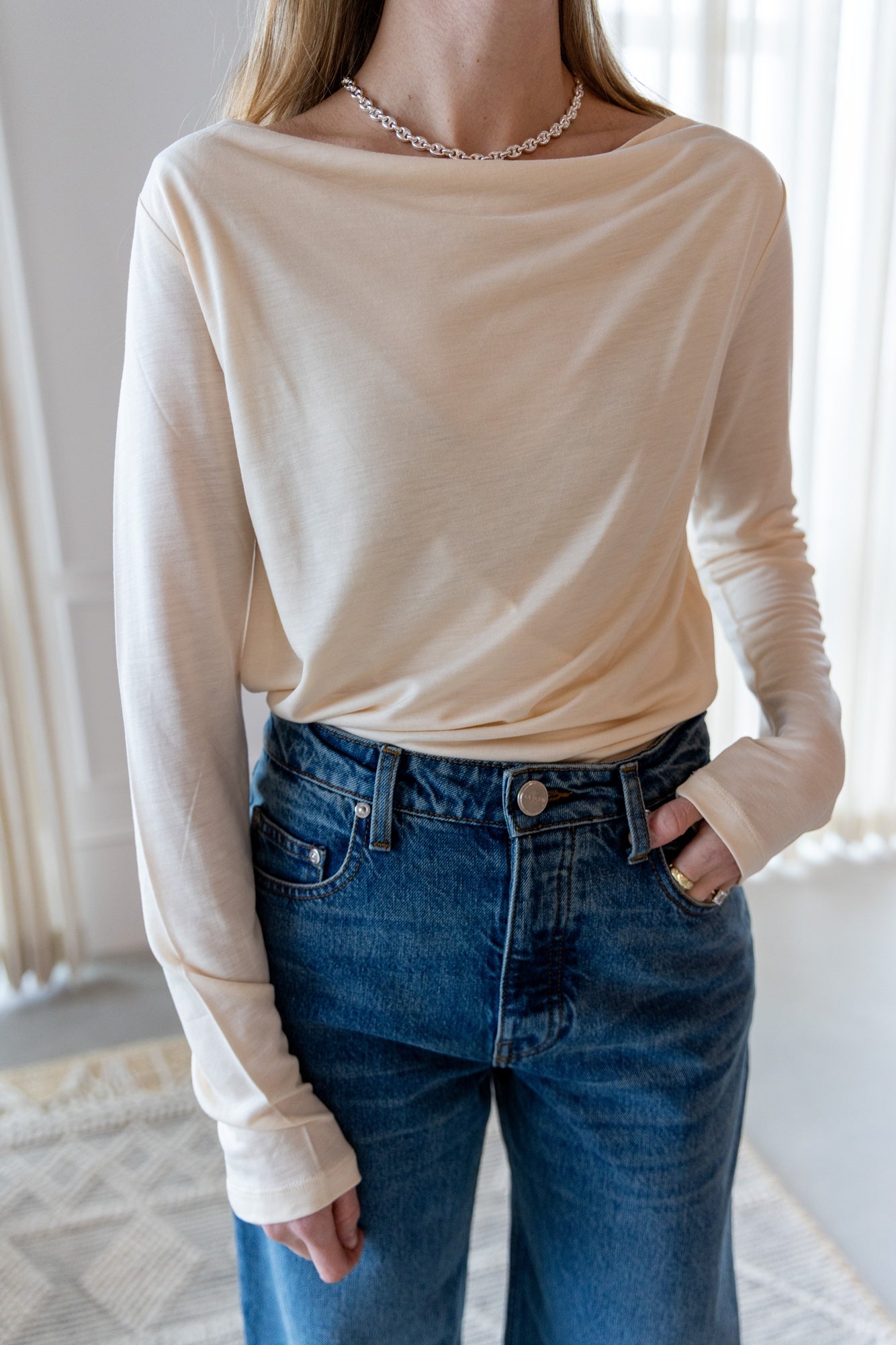 image of a woman wearing the House of Dagmar Square Neck Top
